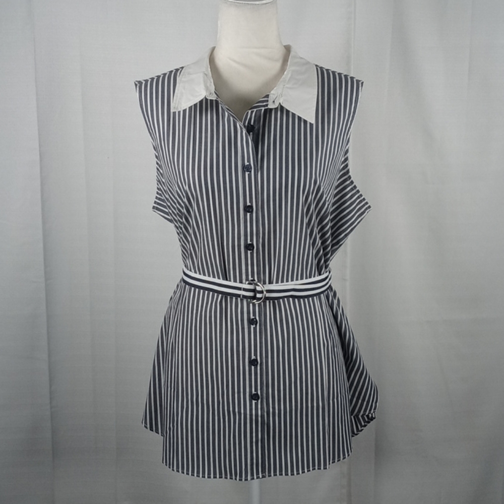 5109 DG2 by Diane Gilman navy & white striped blouse XL NWT